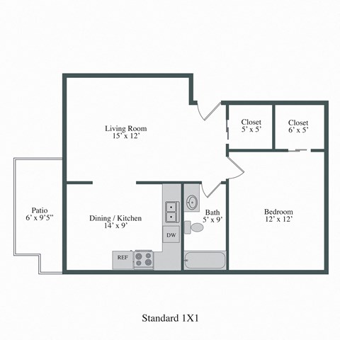 Fox Pointe Apartments 1x1 Floor Plan